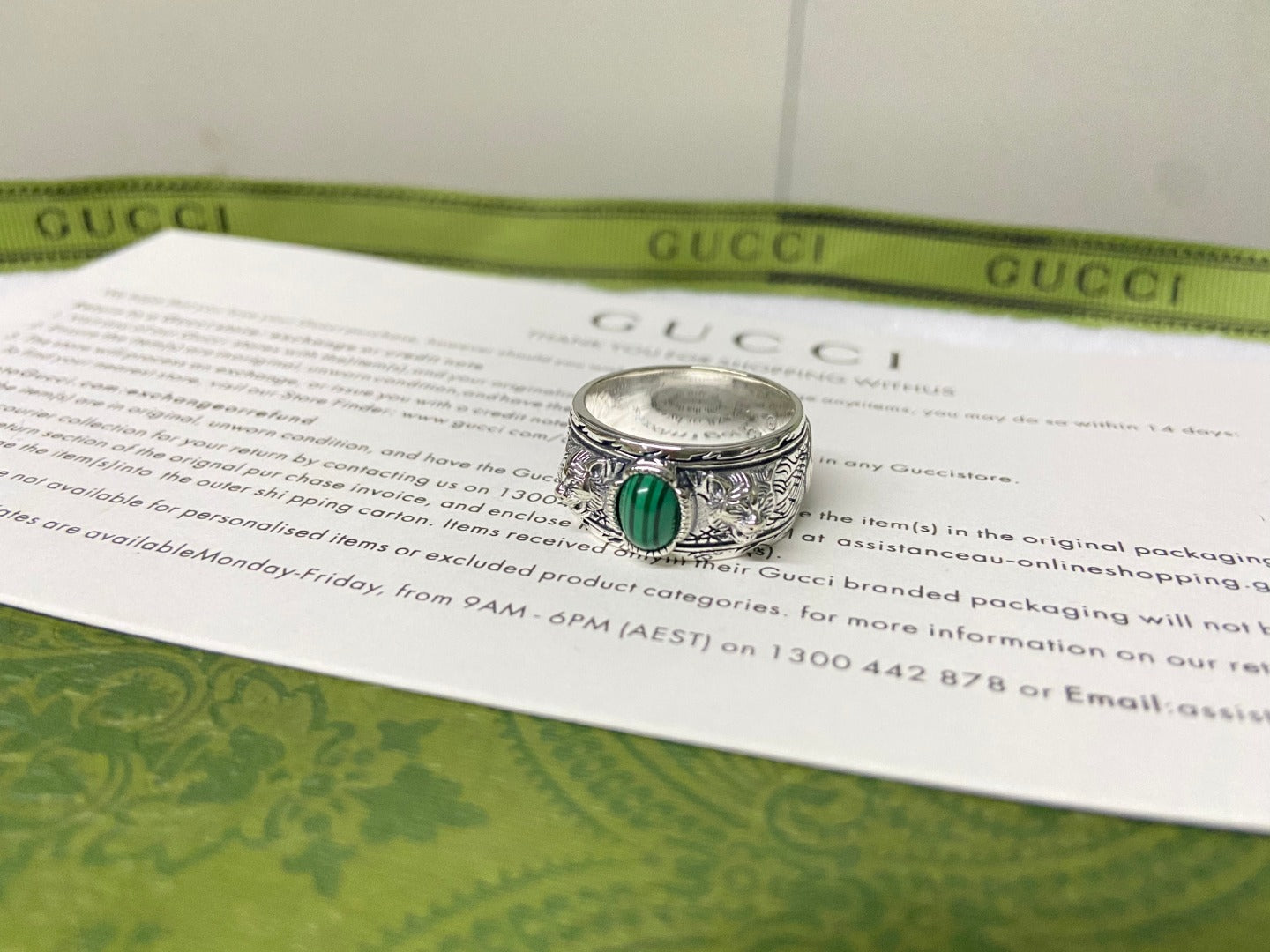 Double Gucci Feline Garden Green Ring